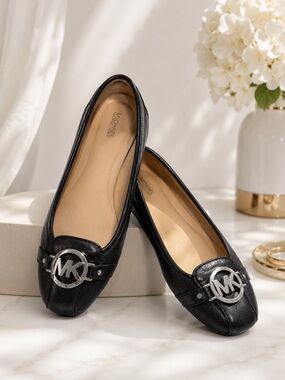 Michael Kors Black Leather Fulton Harness Logo Driving Flats Loafers 10M
